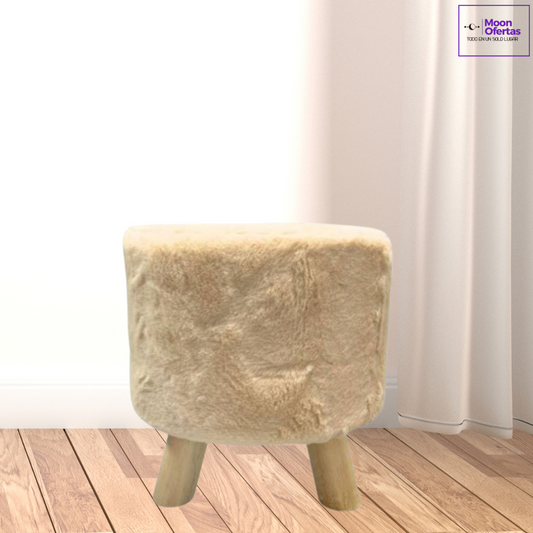 Banco Puff Redondo Con Patas De Madera 30x30cm